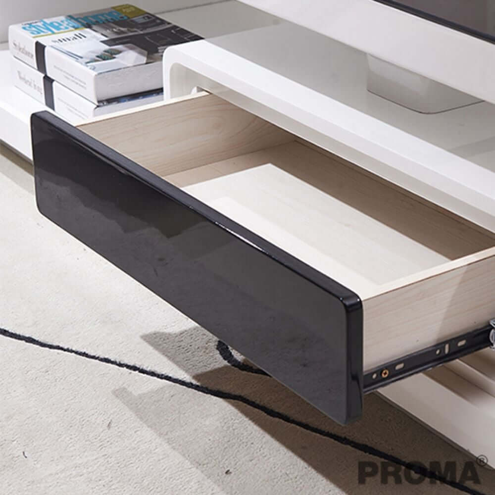 [Pre-order] ชั้นวางทีวี ท็อปกระจกสีดำ Proma-TVS-08-02 สีดำ/ขาว